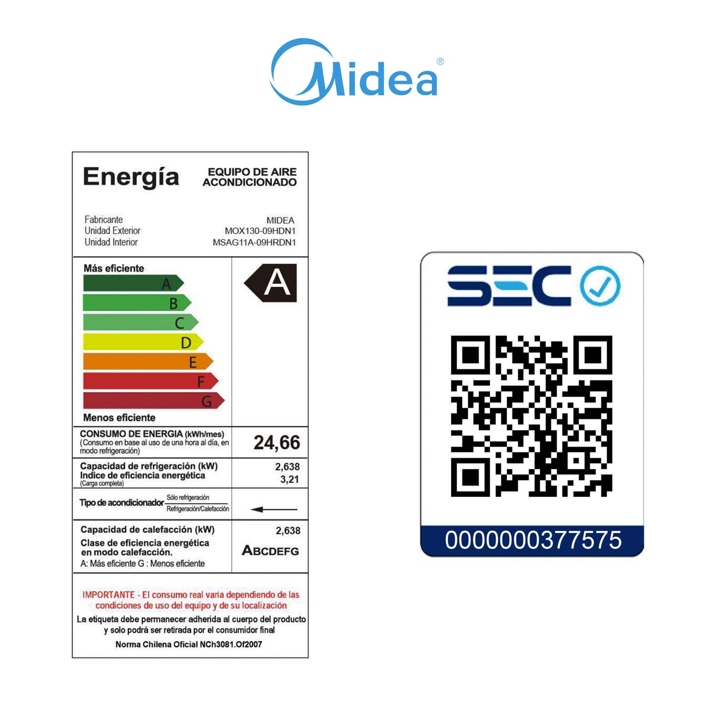 Aire Acondicionado Midea 09.000 BTU - Inverter WIFI ECOMASTER AI