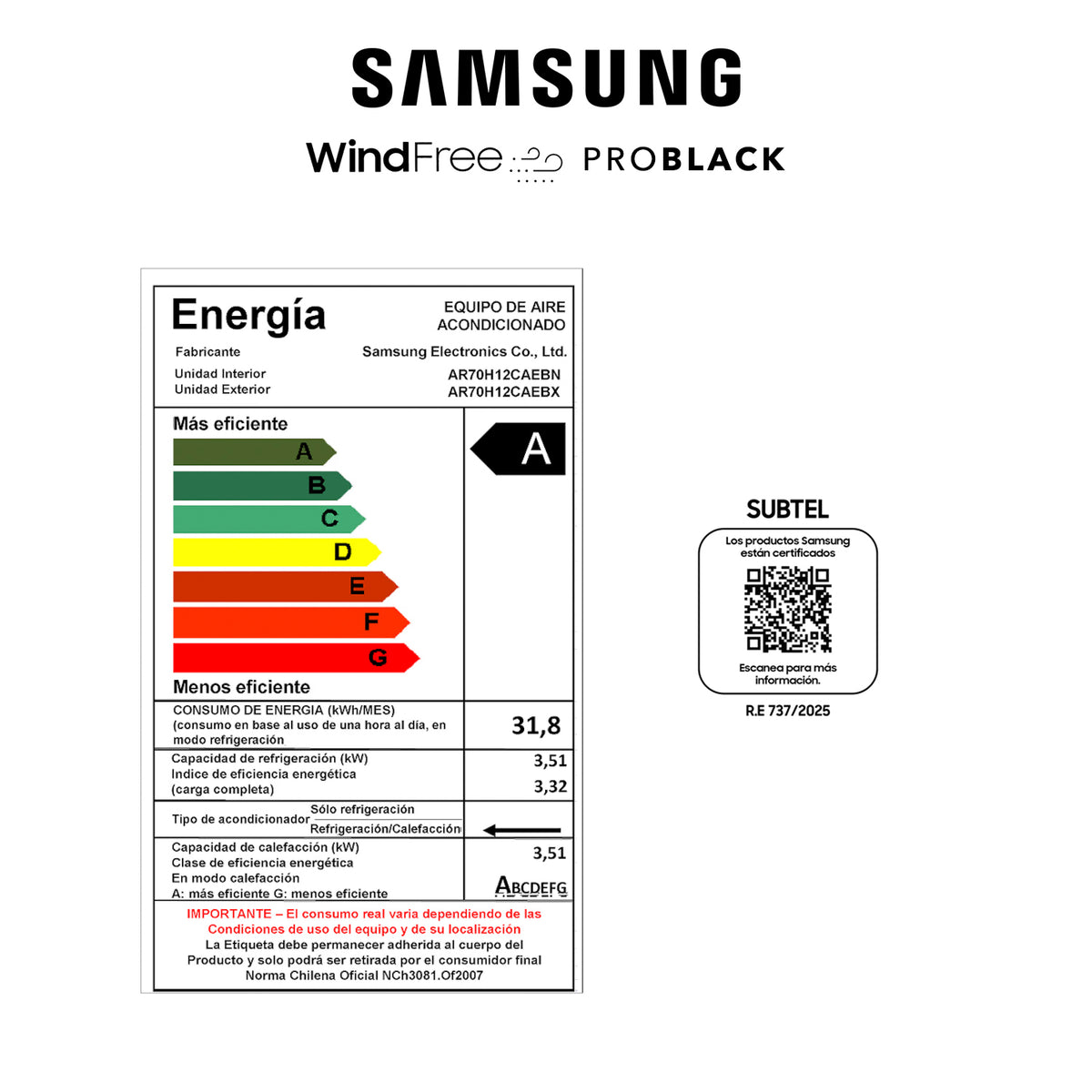 Aire Acondicionado Samsung 12.000 BTU - Wind-Free Pro Black Inverter Wifi
