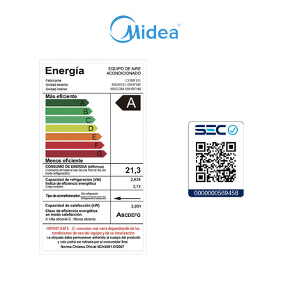 Aire Acondicionado Midea 9.000 BTU - Inverter Comfee r32