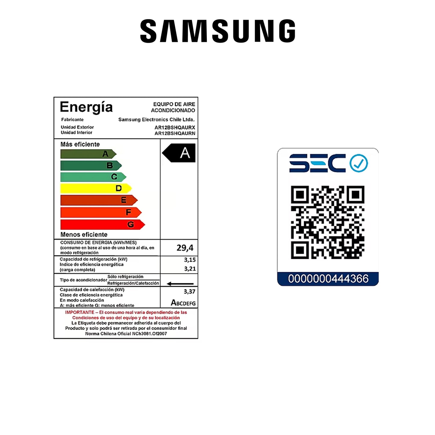 Aire Acondicionado Samsung 12.000 BTU - Entry Digital Inverter / Frío & Calor