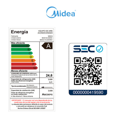 Aire Acondicionado Midea 09.000 BTU - Inverter Xtra r32