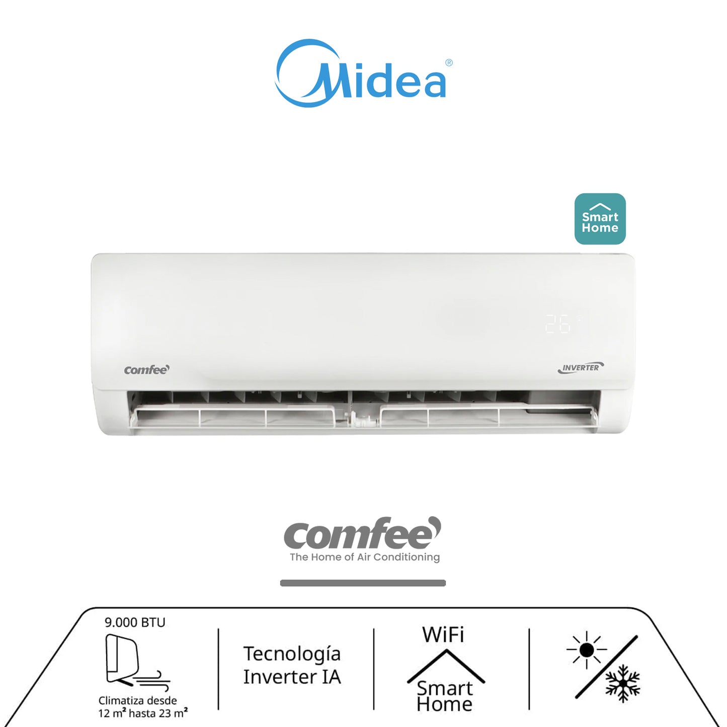 Aire Acondicionado Midea 9.000 BTU - Inverter Comfee r32