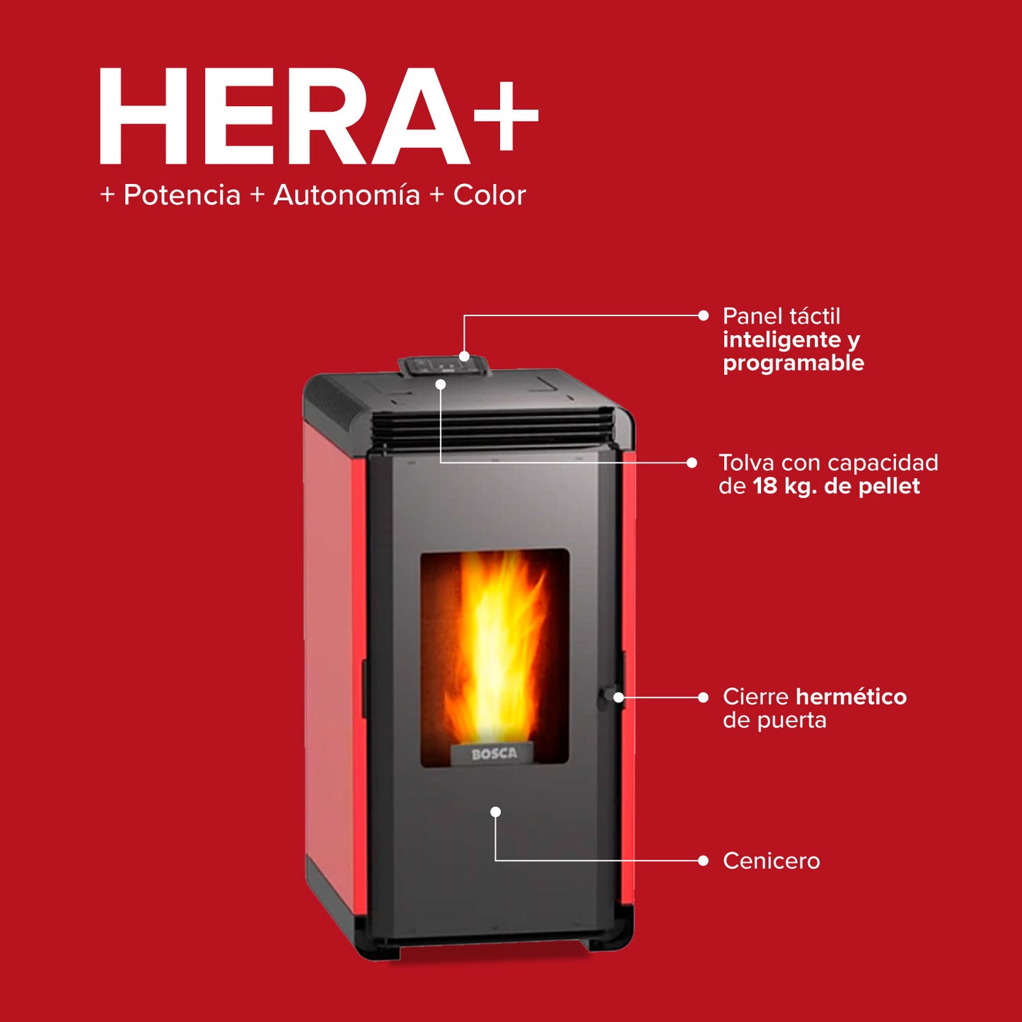 Estufa a Pellet Hera + Rojo + Kit de Instalación